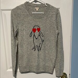 J. Crew Gray Sweater with Heart-Eyed Dog Design